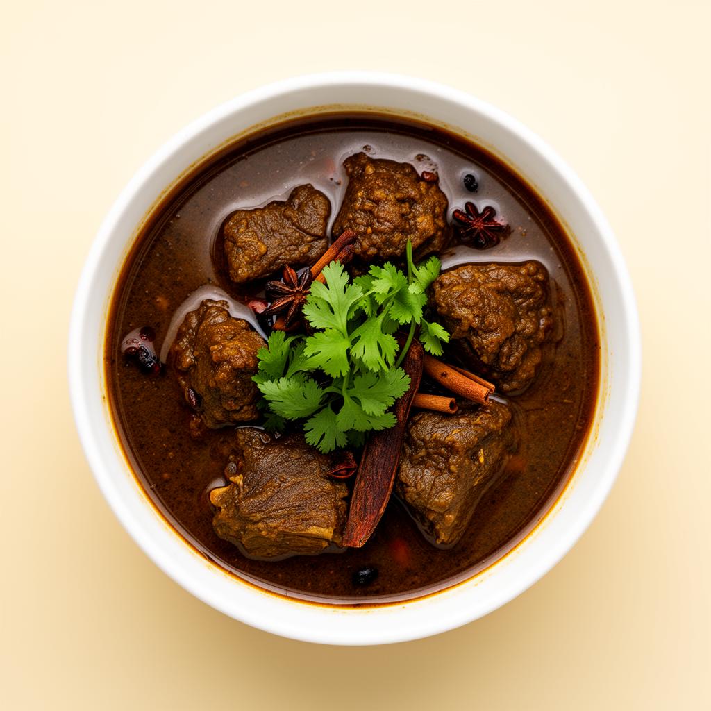 Cooked Spicerra Meat Curry in a bowl